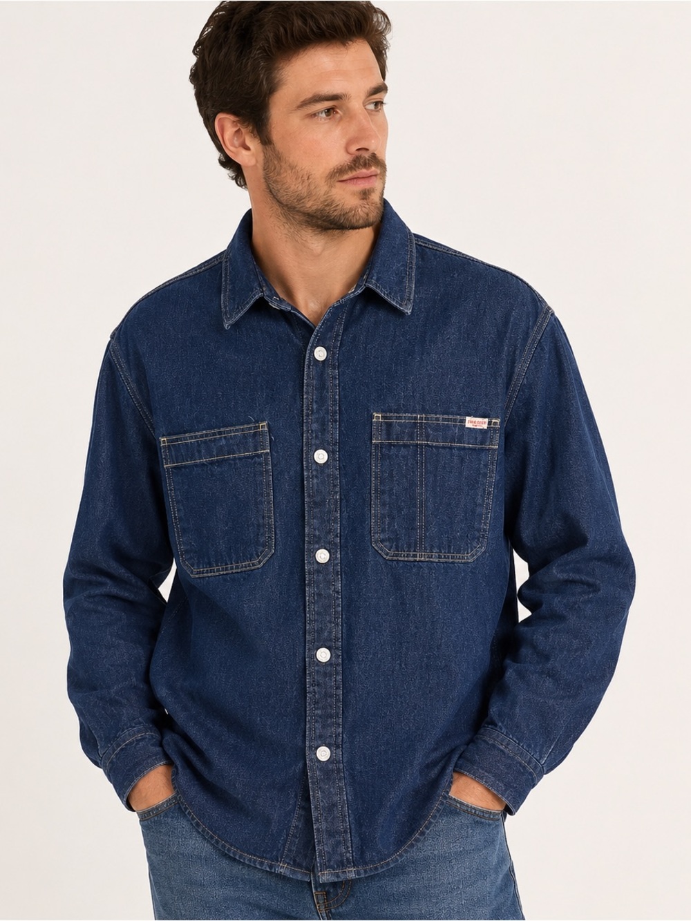 Levi Strauss Signature Men’s Large Dark Wash Denim Button-Up Shirt